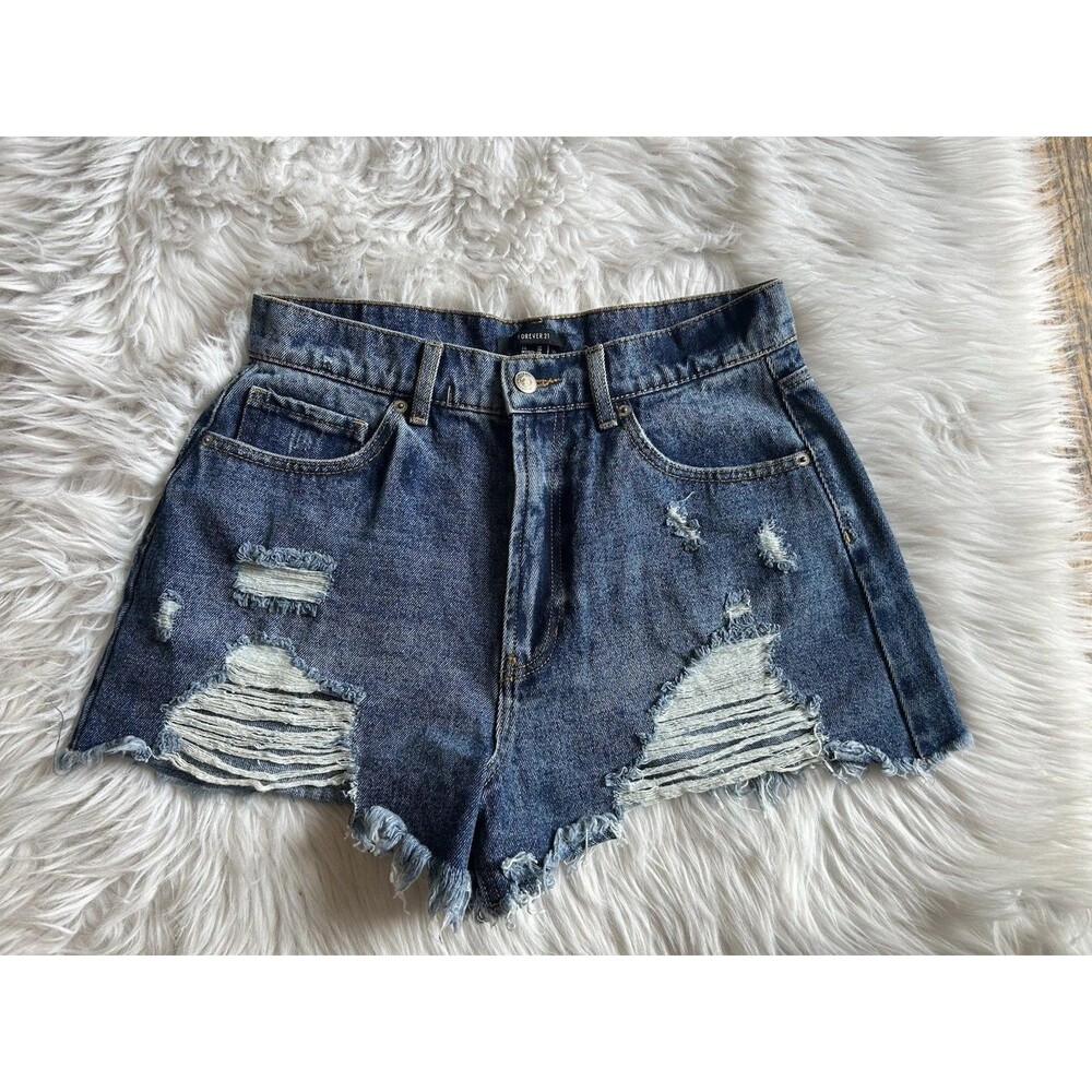 Forever 21 Blue Jean Concert Shorts Womens 30 Mid Rise Slim Fit Jorts Daisy - Picture 2 of 8